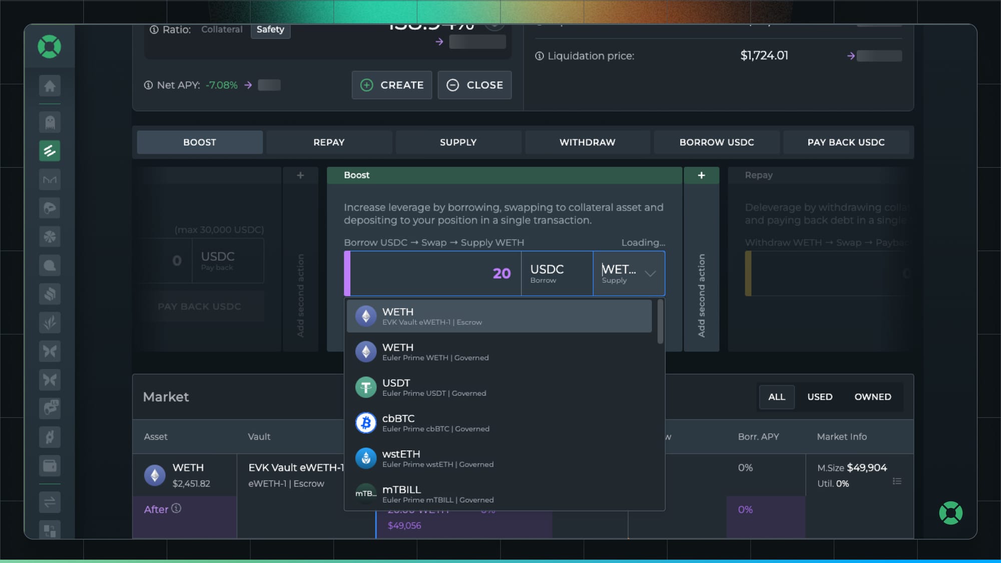 Euler V2 vault - DeFi Saver dashboard