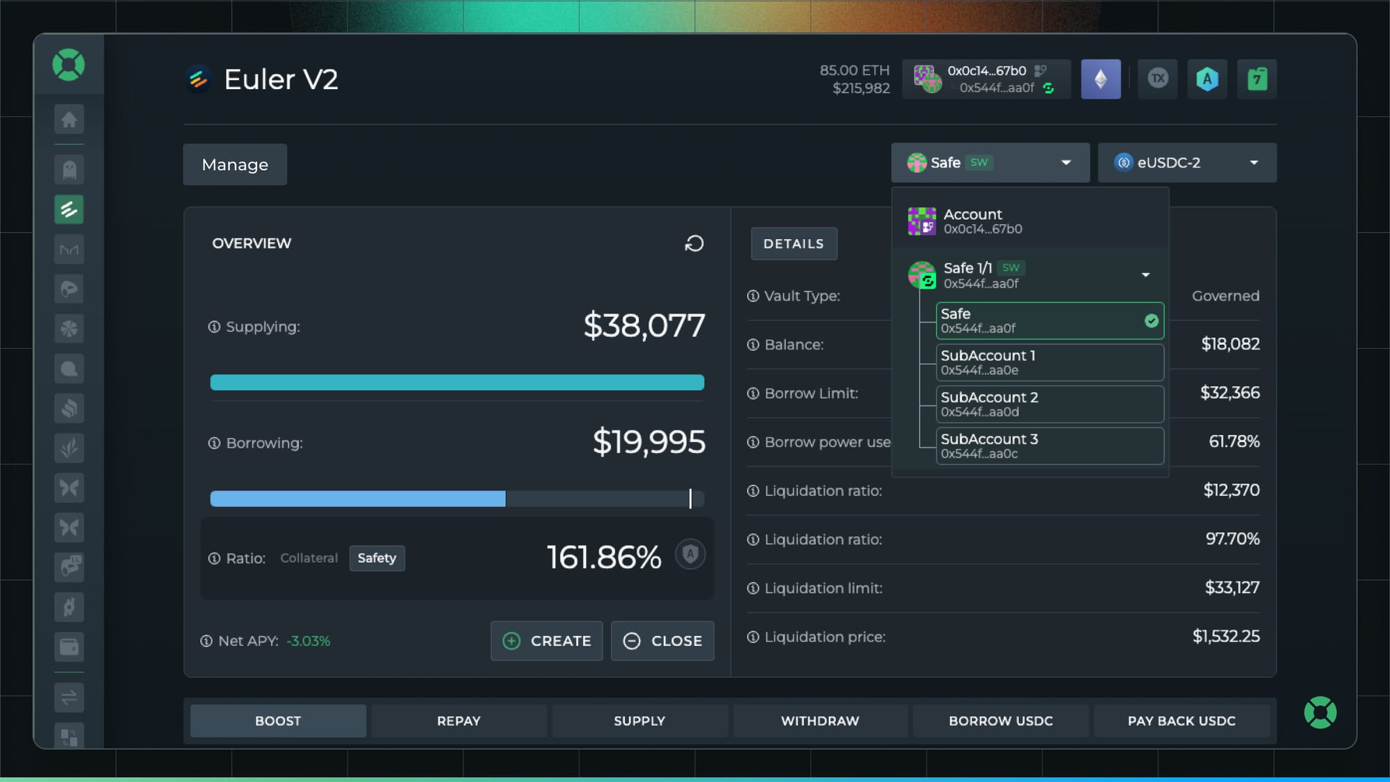 Euler V2 DeFi Saver integration dashboard