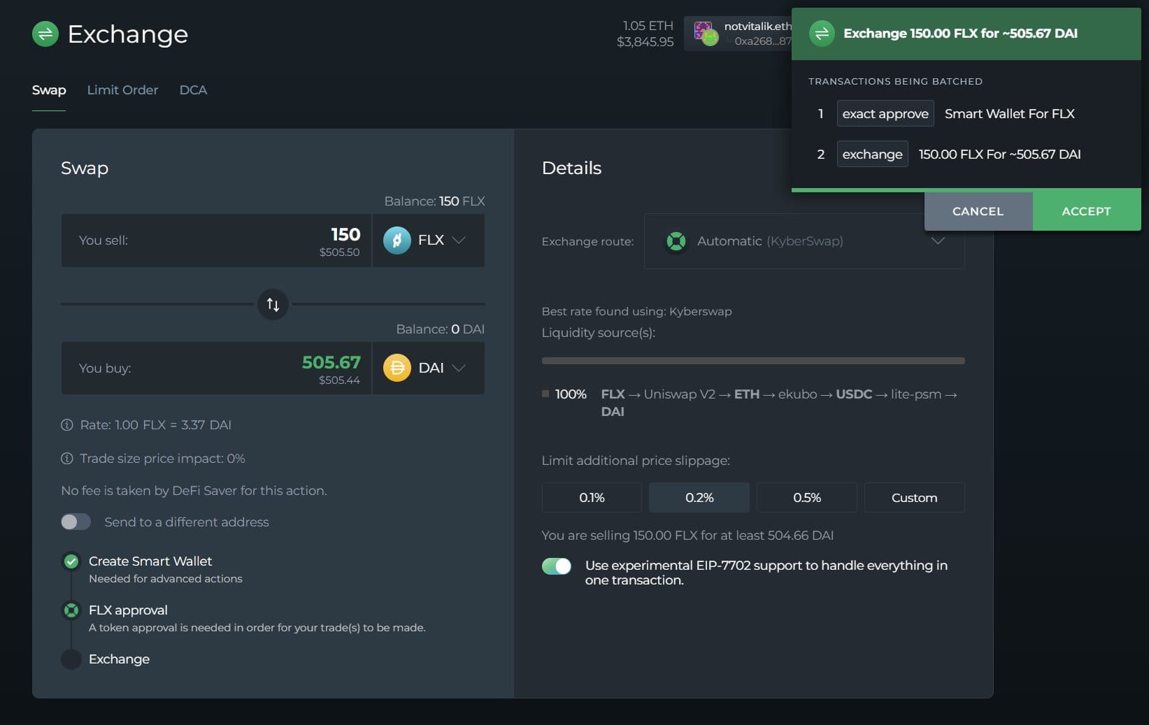 An overview of DeFi Saver's EIP-7702 support.