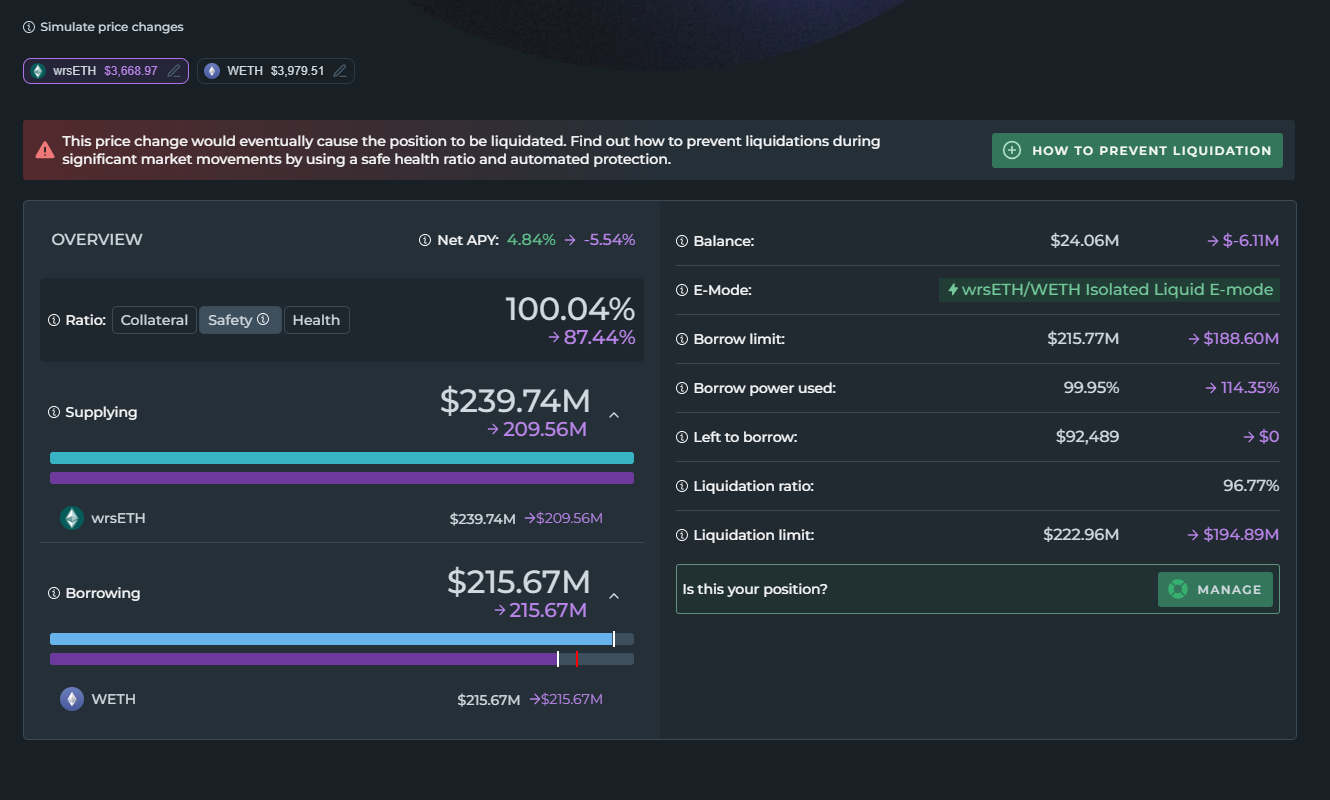 An overwiev of the Aave DeFi Explore's Aave v3 liquidation calculator feature.