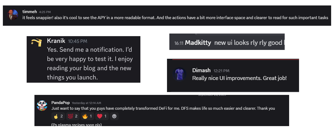 A selection of comments from DeFi Saver's Discord chat.